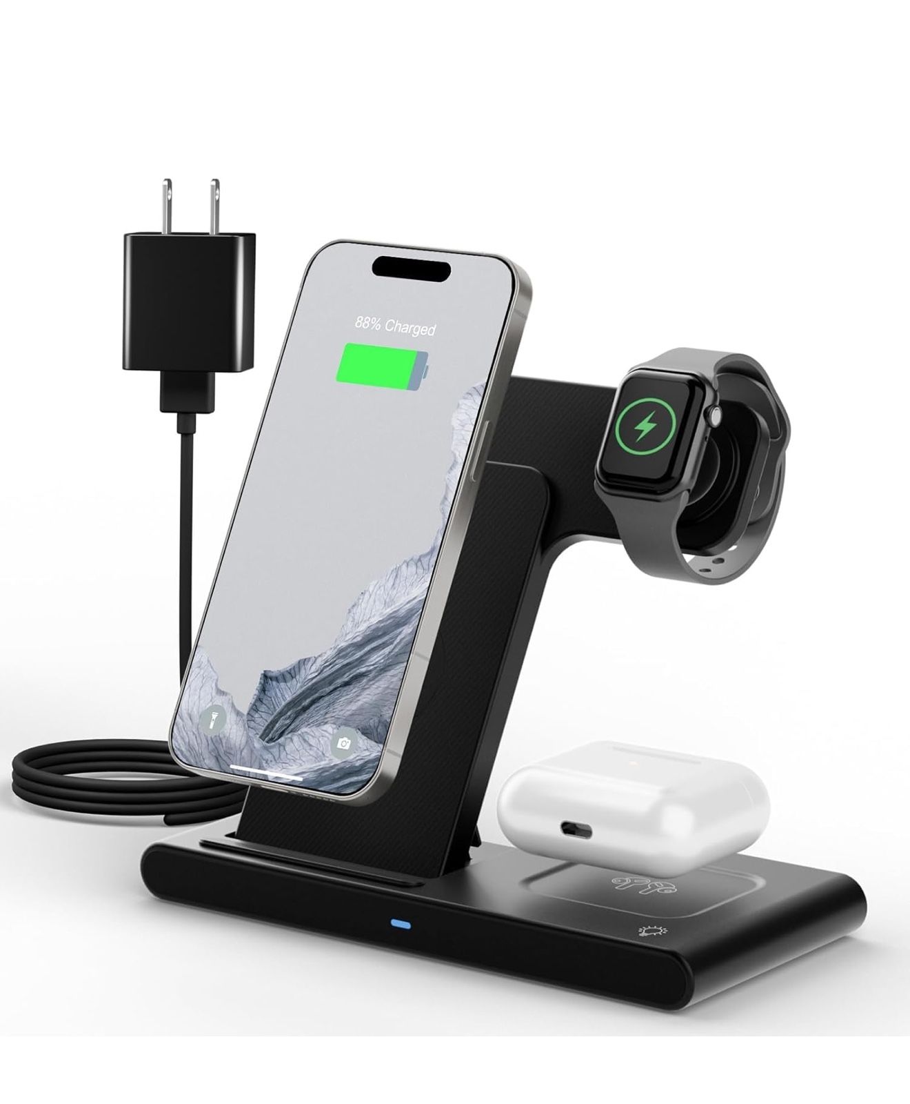 New Launch 3in1 Wireless Fast Charger for Charger Desk Stand Multiple Devices for iPhone 16-12 Pro Max for Apple Watch and AirPods Ultra Series - Offi