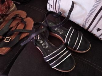 Black Sequin Strap Flat Sandals