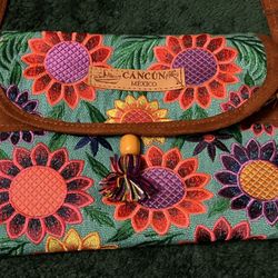 Cancun Mexico Floral Embroidered Crossbody Bag