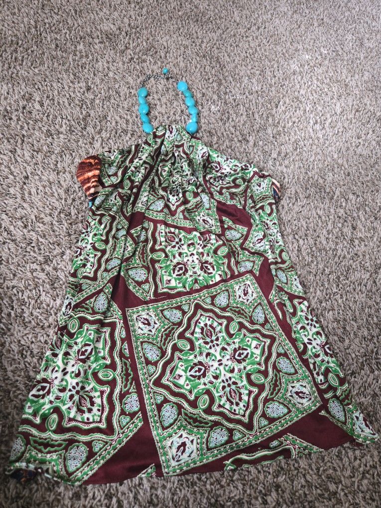 Sky Halter Dress S – Turquoise Bead Neckline