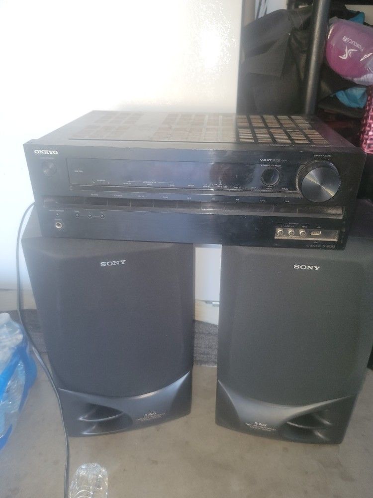 5 channel onkyo receiver with 2 8" Sony speakers sounds great for garage. receiver has 4 hdmi ports