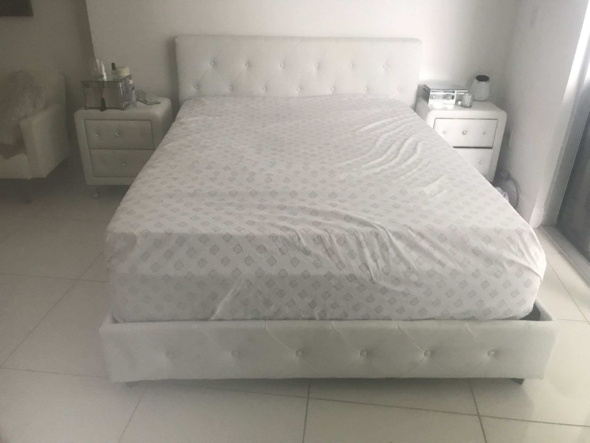 Bed , night stand . Queen size