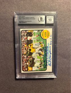 Vintage 1973 Topps #210 OAK A's WSC's dual signed by Bert Campaneris and John "Blue Moon" Odom w/ inscriptions. Negotiable