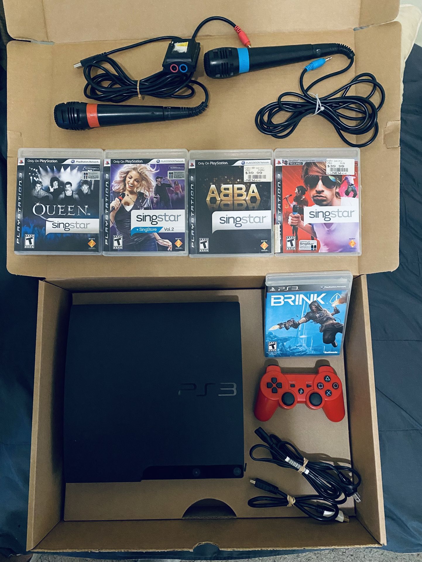 Sony Playstation 3 Ps3 Console 5 Games 2 Microphones controller, HDMI cord, power cord bundle lot in very good condition. Adult owned fully functional