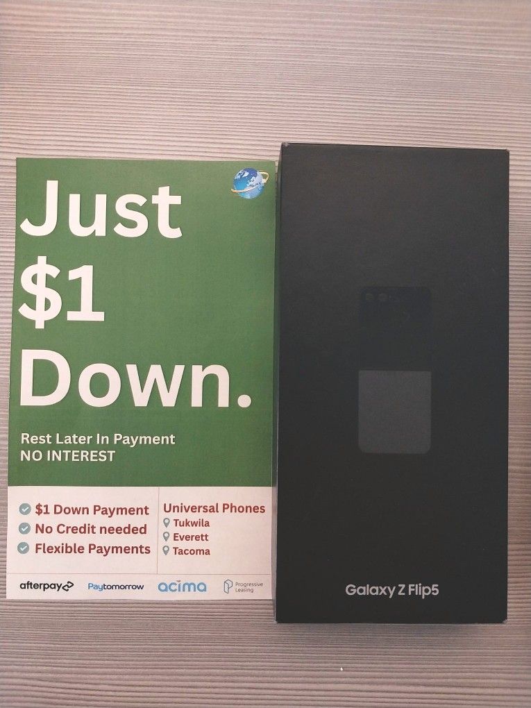SAMSUNG GALAXY Z FLIP 5 5G UNLOCKED. FREE SMARTWACH/ HEADPHONES. PAY $1 TODAY REST IN PAYMENTS. NO CREDIT NEEDED FINANCING