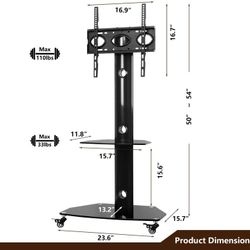 Mobile TV Stand Rolling TV Cart Portable TV Stand with Locking Wheels for 32-65 inch LCD LED Flat Screen or Curved TV