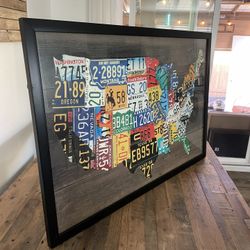 Framed License Plates Print of United States art  (38” x 26”) from ZGallerie. With hanging wire.