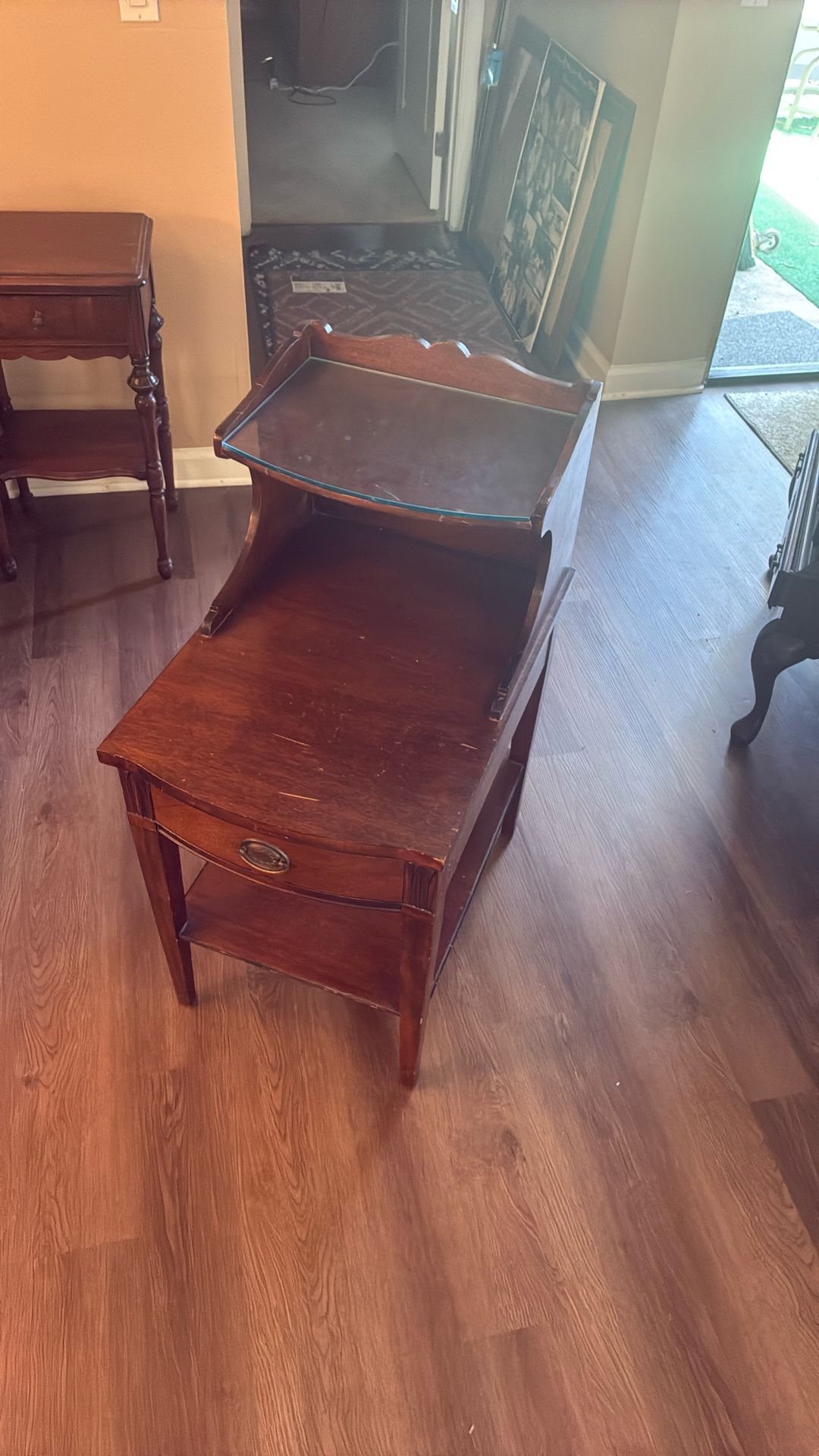 Antique End Table With Glass Top