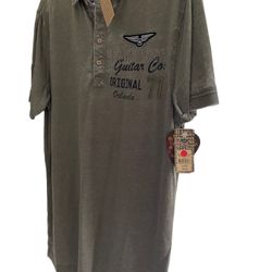 Hard Rock Men's Guitar Company Military Polo Olive Green PRAGUE Size L - NWT