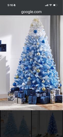Brand New Yaheetech 6 ft Lake Blue Gradient Flocked Christmas Tree - In Box