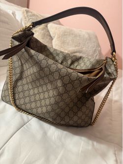 Gucci Beige & Brown GG Monogram Hobo with Gold Chain