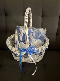 White Wicker Flower Girl Basket with Petals