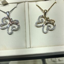 Yellow gold and white gold diamond butterfly necklace