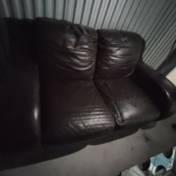Brown Real Leather Sofa Couch 