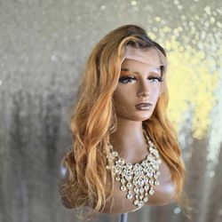 20" Honey Blonde Ombre New  Human Hair Wig Lace Front 13x4 