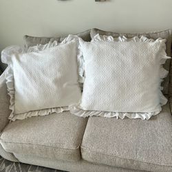 Two 26 x 26 White Ruffled Euro Pillows