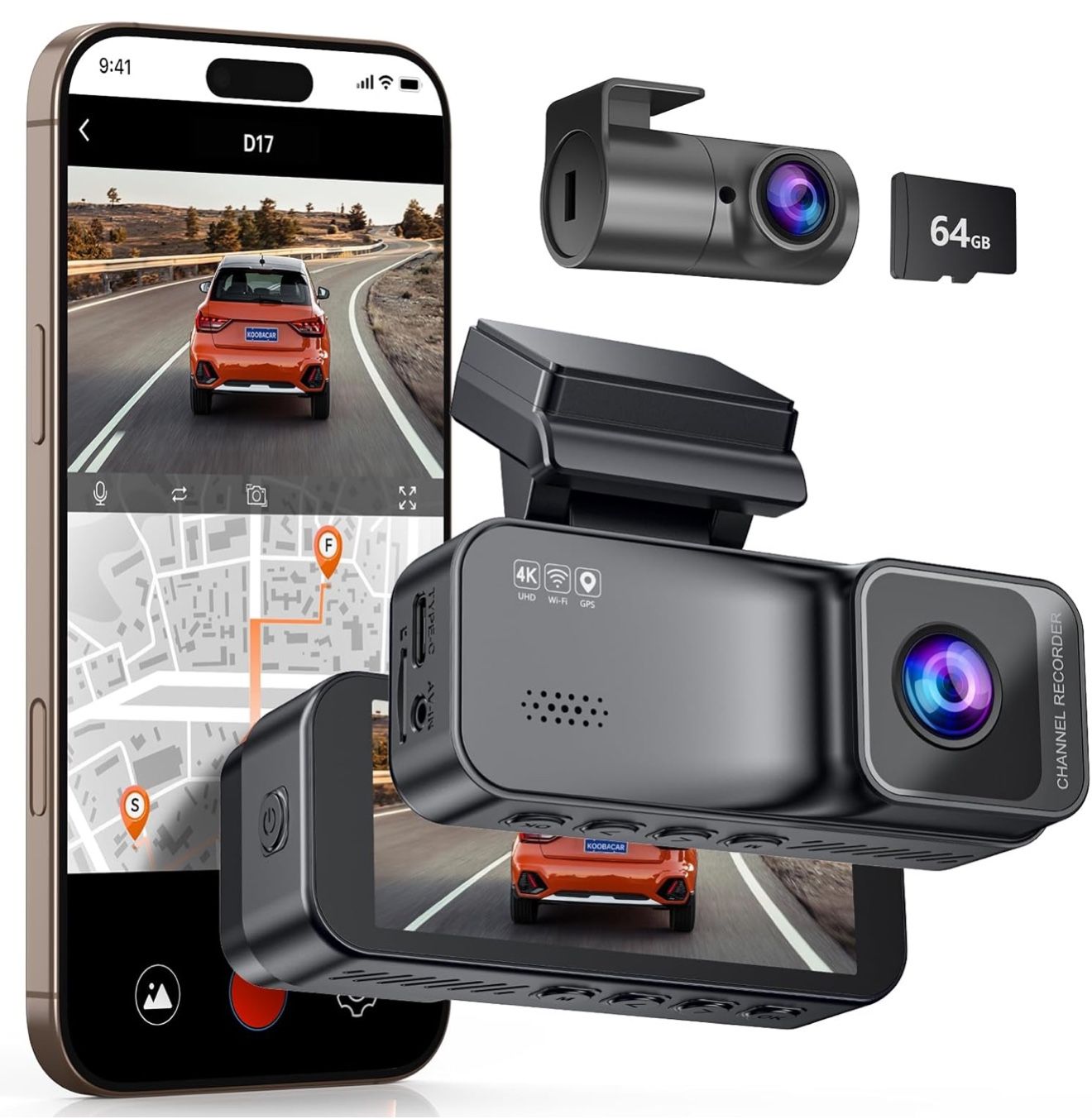 4K/2.5K Dash Cam Front and Rear, Dual Dash Camera for Cars, Included 64GB Card, Built-in Wi-Fi GPS,Car Camera with 3.20" IPS Screen,UHD Night Vision,