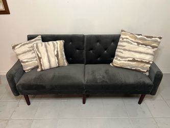 HERE IS A LISTING FOR A BEAUTIFUL VELVET GREY CONVERTIBLE FUTON SOFA BED