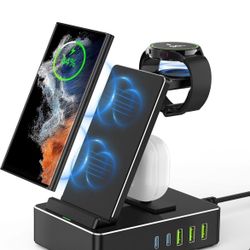 Black Wireless Charging Station for Samsung,8 in 1 Charging Station for Samsung Devices,USB C Charger Dock for S22 Ultra, Etc,.Galaxy Watch 5, Buds