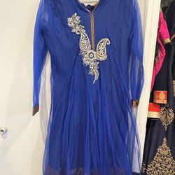 Royal Blue Indian Anarkali Dress with Gold Silver Work
