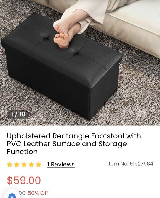 Black 30" PVC Leather Storage Ottoman