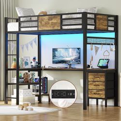 Twin Loft Bed & Mattress with L-Shaped Desk