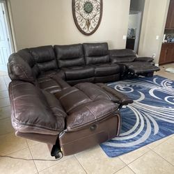 Leather Sofa/ Couch With Motorized Recliner On Both Ends