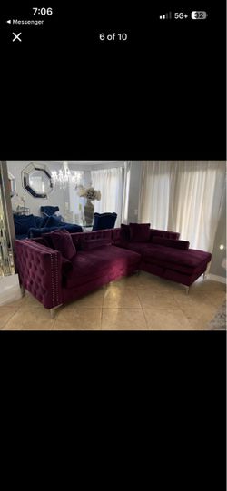 Burgundy Velvet Tufted Sectional Sofa