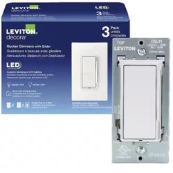 Leviton Decora Rocker LED Advanced Dimmer Switch for LED and Incandescent Bulbs, 150W Single Pole/3-Way, White 3-Pack, DSL01-3PW=N6-25