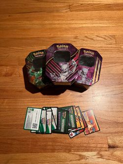 Pokemon TCG Tin Bundle | Rayquaza + Mewtwo Collector Tins 2015/2017 + 15x PokemonGo Online QR Code Cards