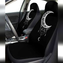 Black and White Moon Print Front Driver Passenger Car Seat Covers Sedan