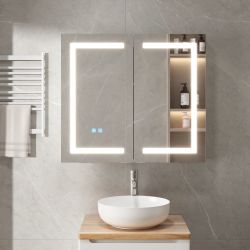 35.4" Smart LED Bathroom Mirror Cabinet with 2 Doors, Wall-Mounted Medicine Cabinet with Storage Shelves, (35.4" W x 17.7" D x 31.5" H),White
