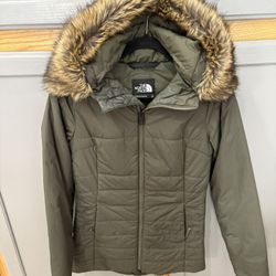 The North Face Women’s Green Harway Parka Hooded Jacket With Faux Fur 
