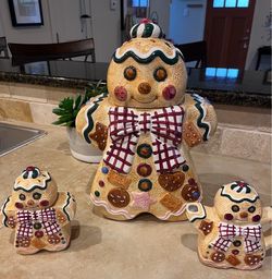 Vintage 1995 Jay Import Gingerbread Cookie Jar Sugar Creamer Set 3pc Christmas Decor