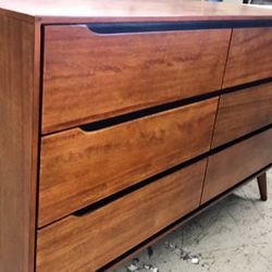 New Mid Century Dresser.  Solid Wood / Oak Finish.  58x17x36H.  Free Delivery!