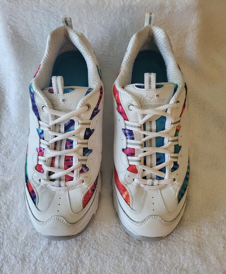 Women Sketchers D'lites White Leather Sneakers Size 9 wide width