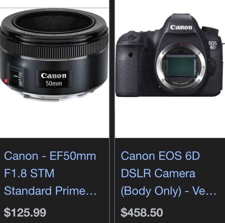 Canon EOS 6D + EF 50mm f/1.8 STM Black Lens w/ Lens hood (GREAT