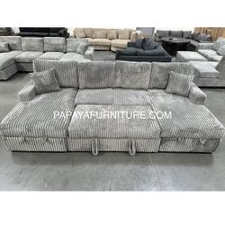 120”Plush U-Shaped Gray Sectional Sofa Bed With Storage Chaises, Sectionals, Sofa, Couch, Sectional Sofa With Storage, Sleeper Sofa. Sofabed, Sofa Bed