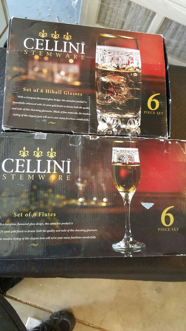 Cellini Glassware matching Highball and Champagne flutes