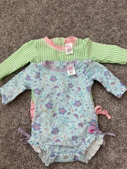 Ruffle Butt Baby Girl Swimsuits 0-3M Set of 2