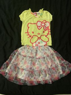 Girls Size 5T Hello Kitty Skirt And Shirt Outfit