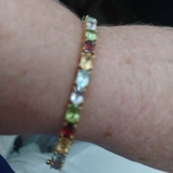 14k Gold Over Sterling Silver Gemstone Bangle Bracelet