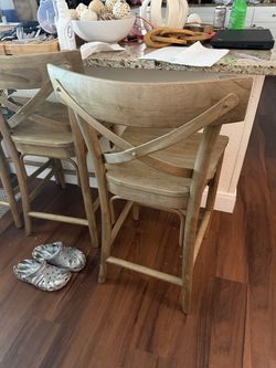 Set of (4) Living Spaces Wood Cross Back Bar Stools