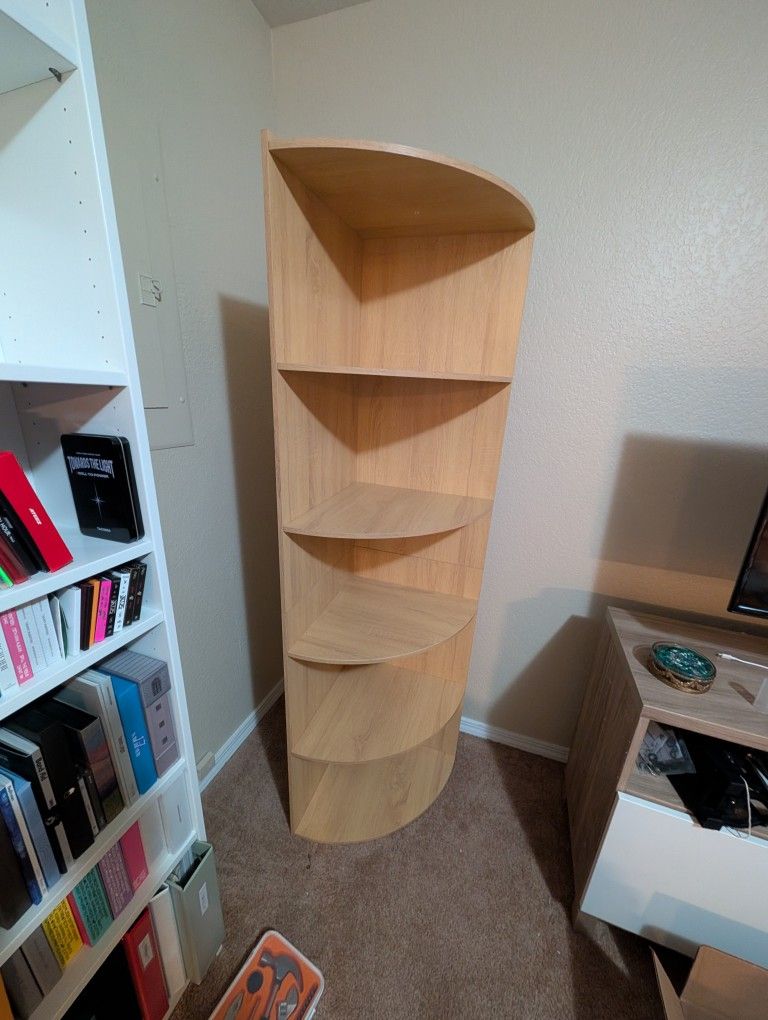 Tall, Lightly Used Wood Corner Bookshelf