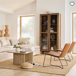 West Elm Slope Lounge Chairs, Set of 2 (Nut Leather) — Like New!