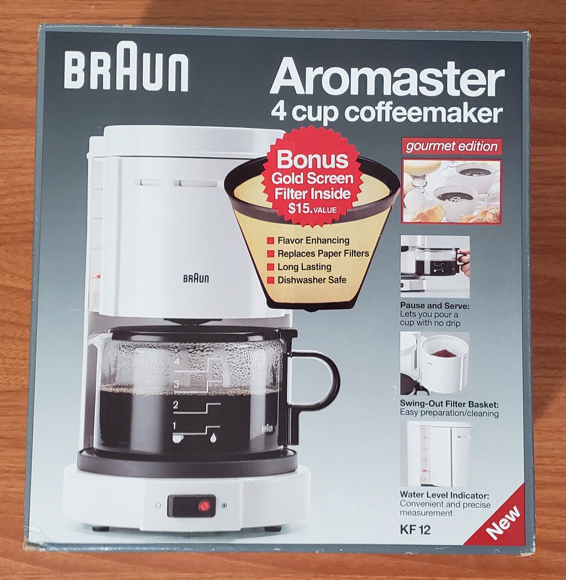 Vintage BRAUN Aromaster 4 Cup Coffeemaker Permanent Gold Filter White KF12 RARE