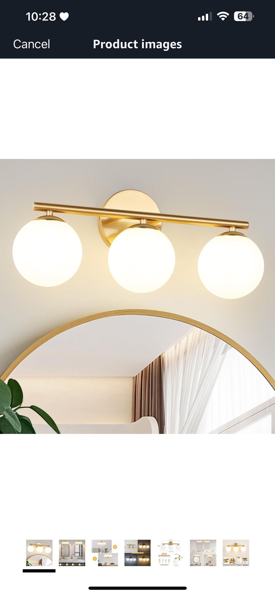 Globe Bathroom Light Fixtures 3-Light Brass Gold