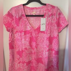 NWT Lilly Pulitzer Vibrant Pink Short Sleeve Top Size M