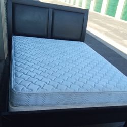 QUEEN BED FRAME WITH BOX SPRING AND MATTRESS