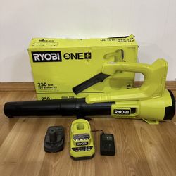 RYOBI ONE+ 18V 90 MPH 250 CFM Cordless Battery Leaf Blower/Sweeper with 2.0 Ah Battery and Charger